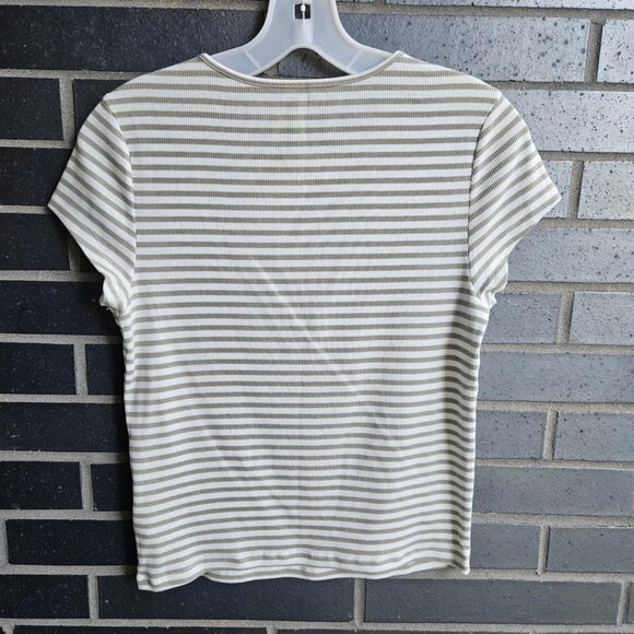 American Eagle AE Fitted Soft White & Sage Green Short Sleeve Striped Top Size L - Picture 10 of 10
